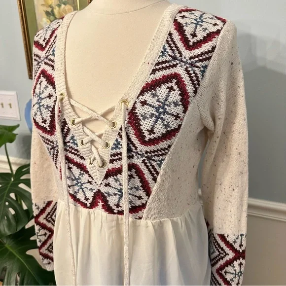 Abercrombie & Fitch Boho Sweater Size Large Cottagecore Festival Retro Fair Isle - Picture 2 of 7